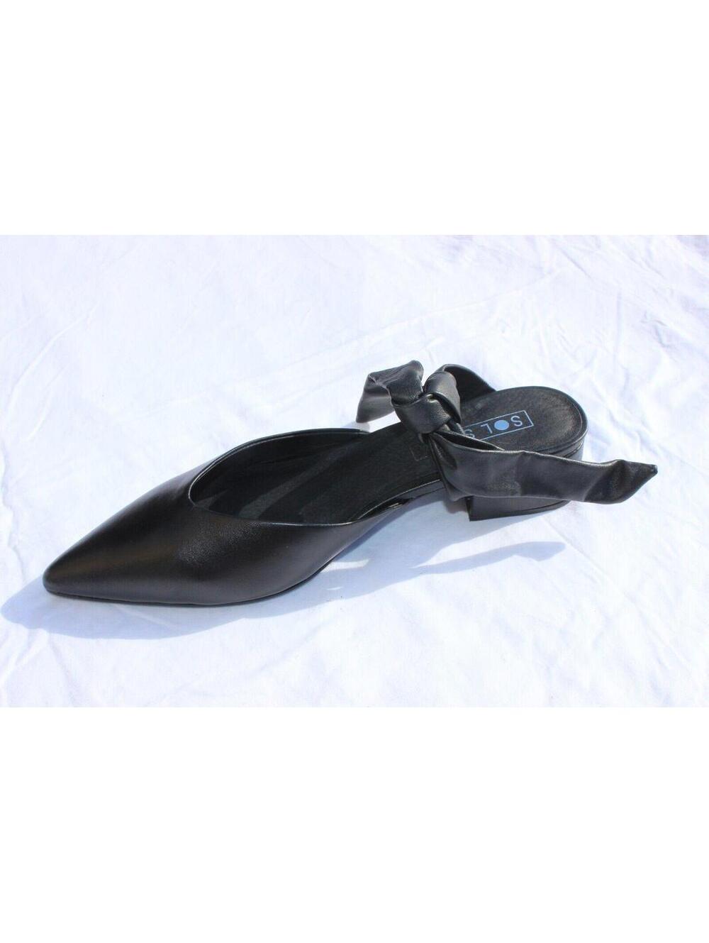NEW SOL SANA BLACK LEATHER SLIP ON SANDAL SHOES SOFT TIE STRAPS 1.5” BLOCK HEEL